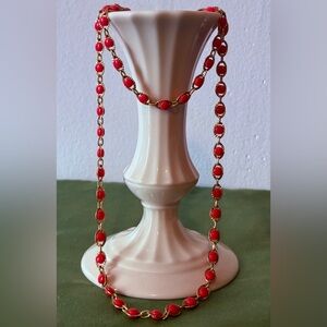 Simple, yet Elegant Gold and coral color Beaded Necklace & bracelet set- USED
